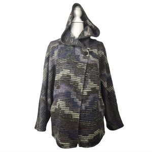 ZARA Wool Blend Hooded One Button Poncho Cardigan Jacket Space Dye S